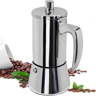 No Brand Cafetera Moka De 300 Ml Y 6 Tazas, Fabricada En Acero Inoxidable 304 De Alta Resistencia - Cafetera Italiana Para Espresso, Apta Para Cocinas De Induc