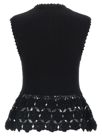 Ganni Ribbed Organic Cotton with Crochet Hem Vest - Black