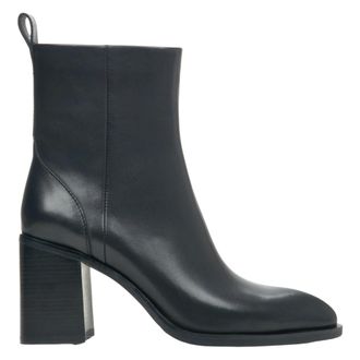 Estro & Luminara Schoenen, Dames, Zwart, 40 EU, Leer, Zwarte Leren Enkellaarsjes