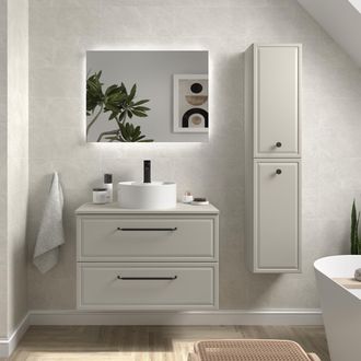 Cygnus Bath Mueble De Ba&ntilde;o Runa 80cm Gris Mate 2 Cajones Lavabo Sobre Encimera 1 Poza Porcelana