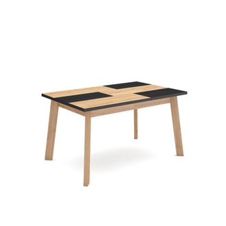Skraut Home Skraut Home - Mesa Comedor, Mesa Fija Cocina Y Sal&oacute;n, 140, Para 6 Comensales, Patas De Madera, Estilo Moderno, Roble Y Negro