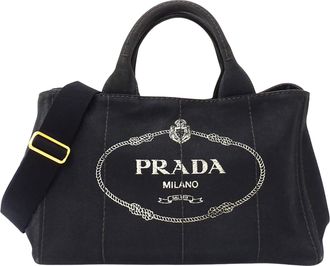 Prada Black Canvas Handbag Shoulder Bag Tote Bag (Pre-Owned)