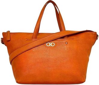 Ferragamo Orange Leather Shoulder Bag Tote Bag (Pre-Owned)