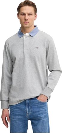 GANT Chambray Collar Heavy Rugger - Heren - Longsleeves - Grijs - S - Katoen - Tops