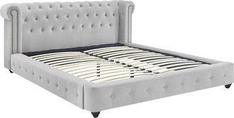 Vente-Unique Cama chesterfield 160 x 200 cm - Terciopelo - Gris claro - TONGERLA