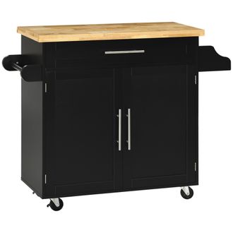 STILVORA Carrito De Cocina Con 1 Caj&oacute;n, 1 Armario, Estante Ajustable, Especiero Y Toallero, En Madera, 109x40x89 Cm, Negro
