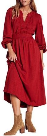 Boden Maddie Picot Trim Long Sleeve Cotton Blend Midi Dress in Carmine Red at Nordstrom Rack, Size 0