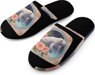 Generic Manatees Hibiscus Flower Mens House Slippers Slip Indoor Slipper On Shoes Warm Outdoor
