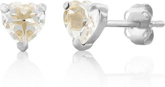 MAX + STONE 14K White or Yellow Gold 3 Prong Heart Shape Gemstone Stud Earrings