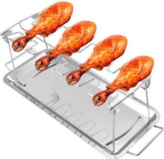 OEM Parrilla Para Pollo - Soporte Para Pollo - Barbacoa - Acero Inoxidable - 14 Secciones Para Pollo - Plateado