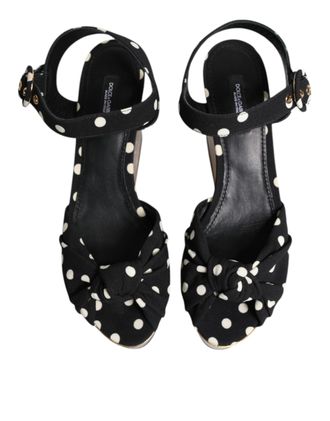 Dolce & Gabbana Womens Multicolor Fish Polka Dot Wedge Sandals Shoes Fabric
