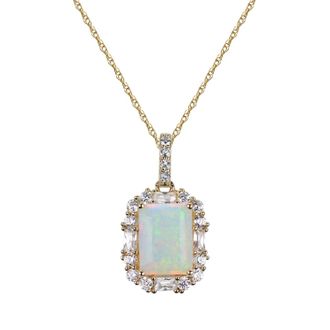 Diamond2Deal 10K Yellow Gold Opal with White Zircon Pendant Necklace 18