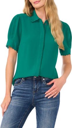 CeCe by Cynthia Steffe Scallop Trim Button-Up Shirt in Lush Meadow at Nordstrom, Size Xx-Small