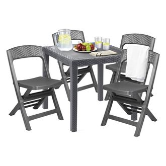 Dmora Conjunto De Sal&oacute;n De Exterior Falconara, Para Exterior O Interior, Mesa Cuadrada Con 2 Sillas Plegables, Fabricado En Italia, Color Antracita - Dmora