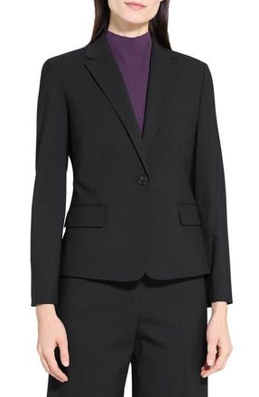 Theory Slim Fit Stretch Wool One Button Blazer in Black at Nordstrom, Size 14