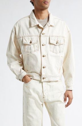 Rhude Dirtied Cotton Trucker Jacket in Woodland White at Nordstrom, Size Xx-Large