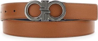 Ferragamo Reversible Riem met Gancini-gesp in gehamerd leer - Heren - Riemen - Bruin - 115 CM - Leer - Accessoires