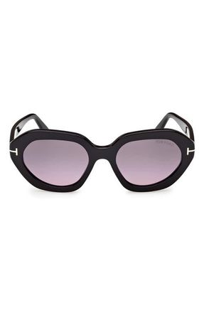 Tom Ford Meryl 53mm Gradient Geometric Sunglasses in Shiny Black /Smoke Purple at Nordstrom