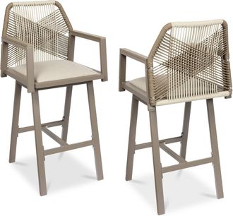 Best Choice Products Set of 2 Indoor/Outdoor Aluminum, Woven Rope Swivel Barstools w/ Armrests - Gray/Meteor