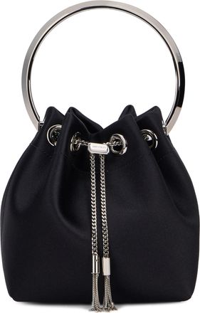 Jimmy Choo London Womens Handbag Bon Satin Black-Silver Viscose Handbags Black/silver Hand Bags