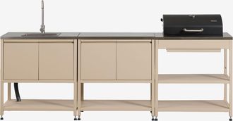Sklum Cocina Modular De Exterior De 3 Piezas Con Fregadero, Almacenaje Y Barbacoa De Carb&oacute;n En Acero Savona Sklum