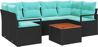 vidaXL Conjunto De Sof&aacute;s De Jard&iacute;n 7 Uds. Negro Rat&aacute;n Sint&eacute;tico Vidaxl