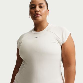 Nike Womens Nike Sportswear Chill Knit Tight Short-Sleeve Ribbed Top (Plus Size) in White | IO6949-133