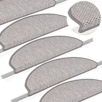 Berkfield Home Stair Mats Self-adhesive Sisal-Look 15 pcs 65x21x4 cm Platina in Beige | Size: Medium