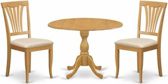 East West Furniture DMAV3-OAK-C 3 Piece Modern Dining Table Set - Oak Wood Table and 2 Oak Linen Fabric Modern Dining Chairs with Slatted Back - Oak Finish