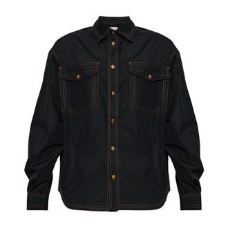 Versace Overhemden, Heren, Zwart, XL, Katoen, Shirt met Contrasterende Stiksels