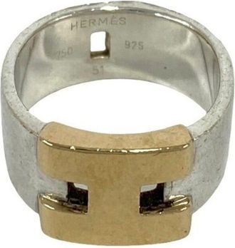 Herm&egrave;s Gold Silver Yellow Gold (18K) Silver 925 Band Ring (Pre-Owned)