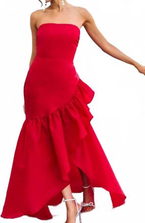 Maniju Strapless Asymmetrical Ruffle Gown In Red