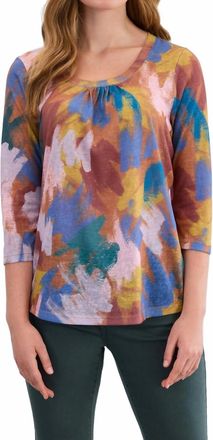 FDJ 3/4 Sleeve Scoop-Neck Top In Abstract Paintstroke