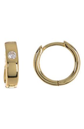 Nordstrom Rack 12mm Stone Inlay Huggie Hoop Earrings in Clear- Gold at Nordstrom Rack