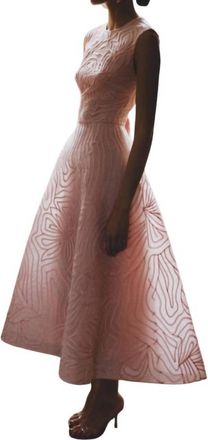 Monique Lhuillier A-Line Jewel Neck Midi Dress In Powder Pink