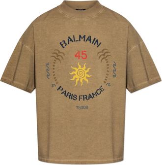 Balmain T-Shirts, male, Brown, Size: XL Printed T-Shirt
