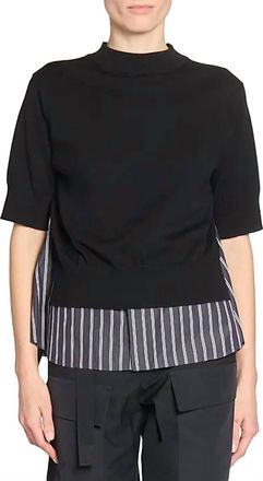 sacai Striped Pleated Panel Knit Pullover In Black/navy Stripe