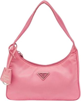 Prada Pre-owned Shoulder Bags, female, Pink, Size: ONE SIZE Pre-owned Nylon Shoulder Bag
