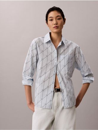 Calvin Klein Jeans Calvin Klein Womens Cotton Poplin Relaxed Button-Down Shirt - Blue - XS