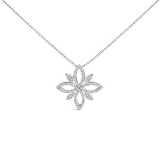 House of Brilliance Sterling Silver 1/2 Cttw Diamond Floral Cross Pendant Necklace
