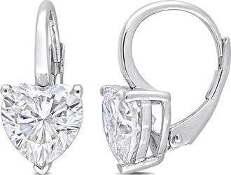 Amour 4 CT DEW Created Moissanite Heart Leverback Earrings In Sterling Silver