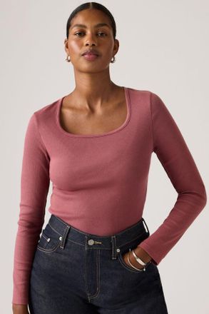 Levi's Essential Squared Neck Long Sleeve Top - Donna - XS - Rosso / Garment Dye Crused Berry