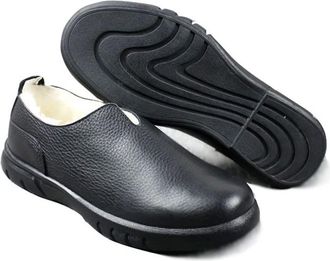 Generic Mens Loafers Shoe Genuine Leather Rubber Sole Round Toe Faux Fur Lined Lightweight Flexible Flat Heel Classic Casual Slip On(7.5 UK) Black