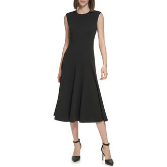 Calvin Klein Scuba Crepe Fit & Flare Dress in Black at Nordstrom Rack, Size 10