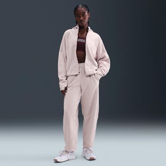 Nike Womens One Therma-FIT Mid-Rise Fleece Pants in Pink | HV3707-667
