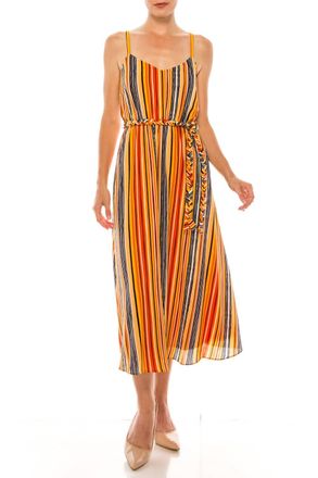 Donna Morgan Spaghetti Strap Striped Midi Dress In Soft White Orange