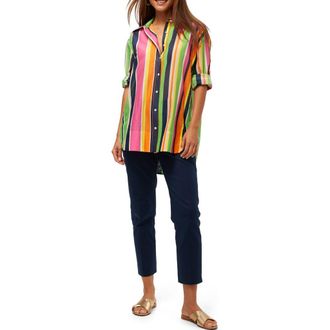 Trina Turk Button Up Swing Top in Striped Multi at Nordstrom, Size Xx-Large