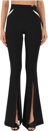Elisabetta Franchi Wijde broek - Dames - Wijde Broeken - Zwart - XL - Leer - Broeken