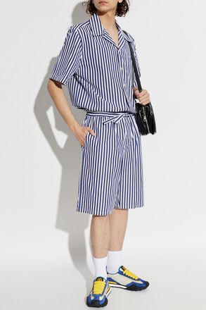 Dolce & Gabbana Striped Pattern Shorts, Mens, Navy Blue