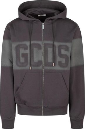 GCDS Gcds - Logo Spray Zip Hoodie - Heren - Sweatshirts & Hoodies - Grijs - Maat: M Katoen